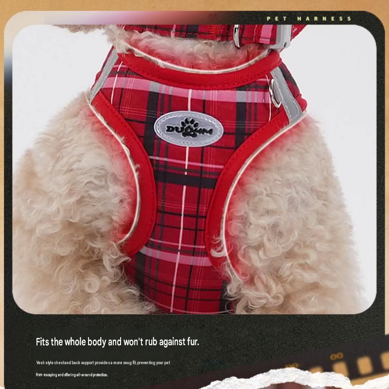 L Size Beige Classic Plaid Dog Harness Set- Breathable Mesh Vest and view 4