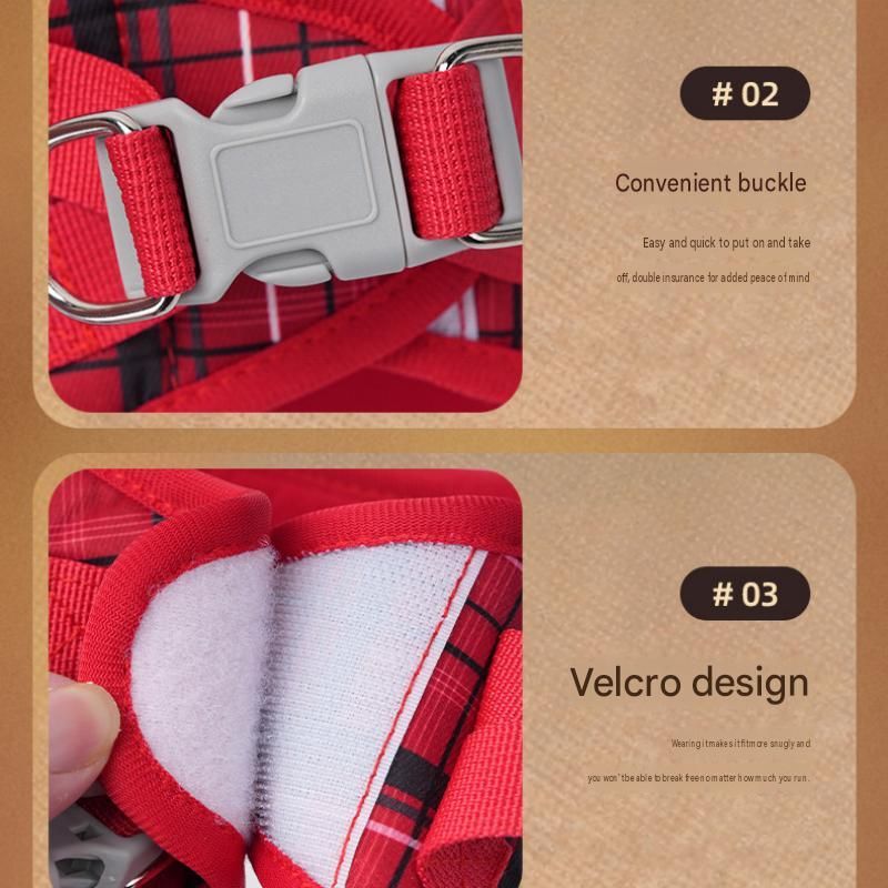 L Size Beige Classic Plaid Dog Harness Set- Breathable Mesh Vest and view 13