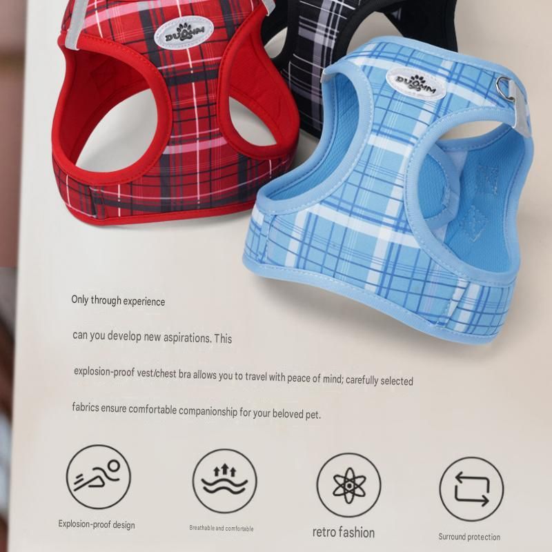 S Size Blue Classic Plaid Dog Harness Set- Breathable Mesh Vest and Adjustable view 5