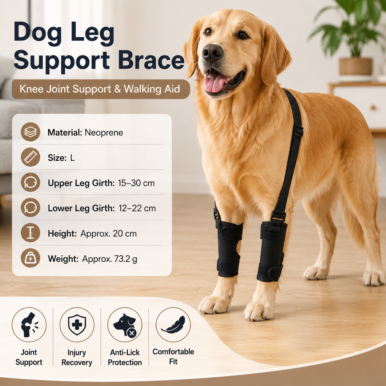 L Size Dog Knee Brace and Leg Support Sleeve - Protective Wrap view 2