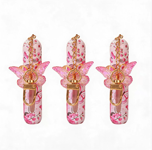 3 Pack Light Pink 5ml Portable Perfume Atomizer Keychain Butterfly Charm