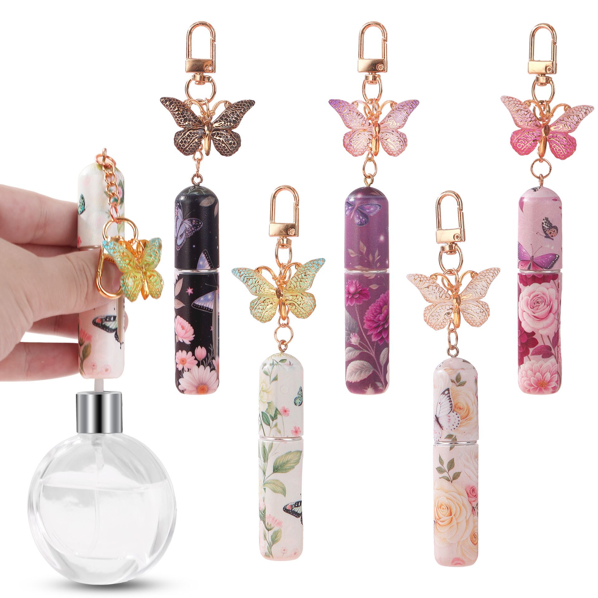 3 Pack Light Pink 5ml Portable Perfume Atomizer Keychain Butterfly Charm view 4