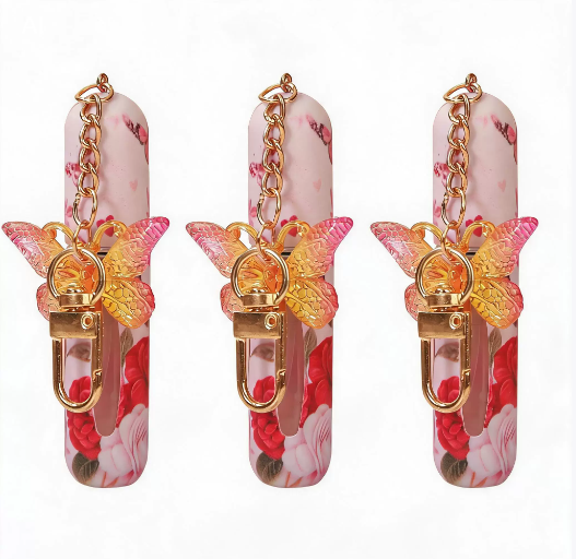 3 Pack Red 5ml Portable Perfume Atomizer Keychain Butterfly Charm Floral