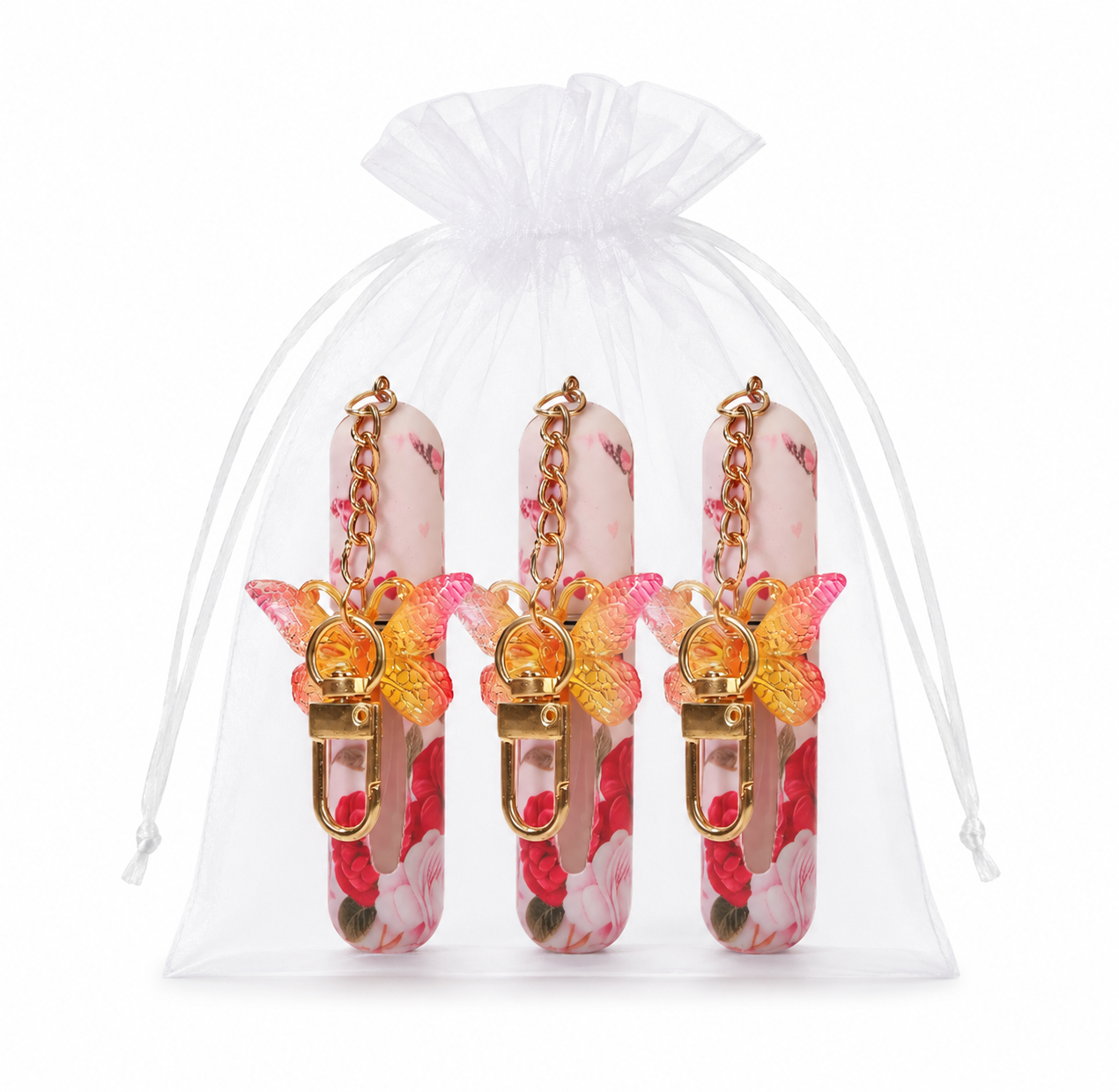 3 Pack Red 5ml Portable Perfume Atomizer Keychain Butterfly Charm Floral view 2