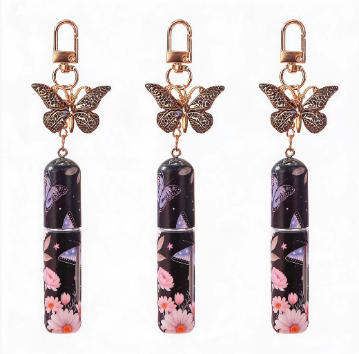 3 Pack Black 5ml Portable Perfume Atomizer Keychain Butterfly Charm Floral
