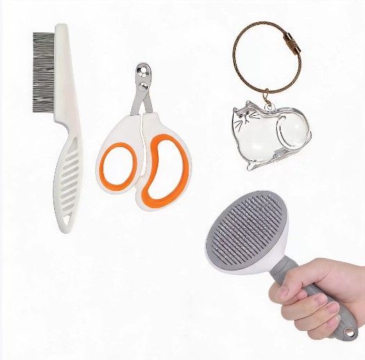 Transparent cat Complete Cat Care Set - One-Touch Deshedding Brush