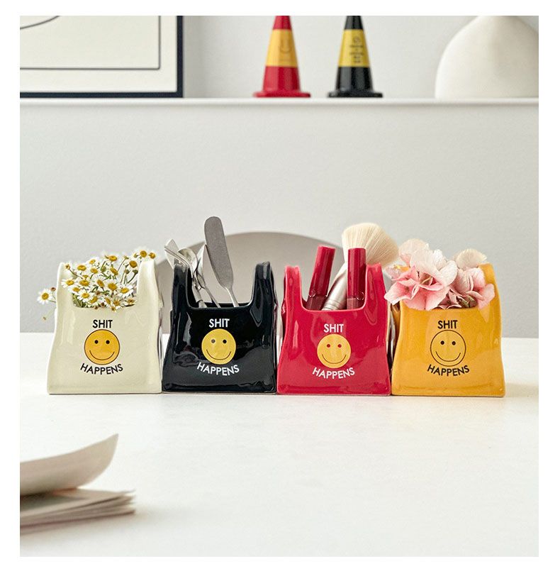 Yellow Ceramic Mini Tote Bag Pen Holder - Creative Desktop Storage Organizer view 5