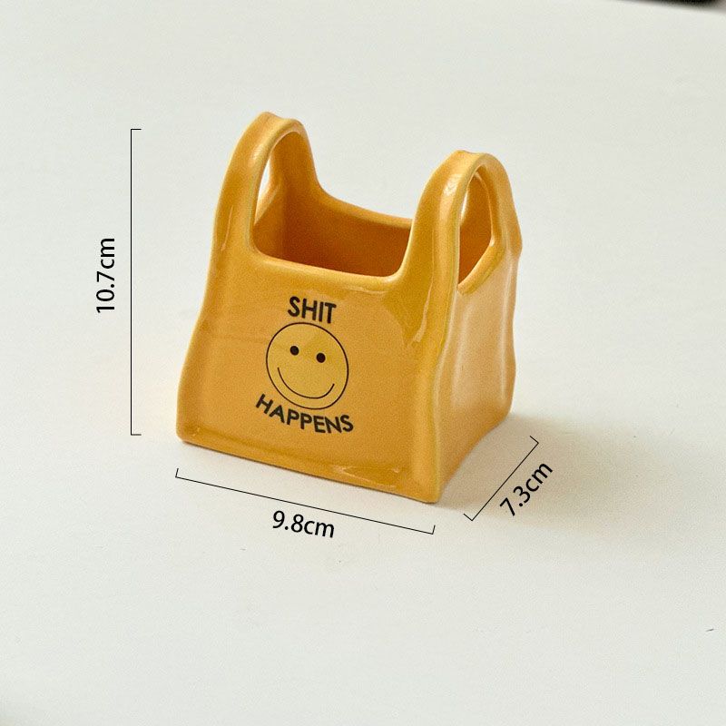 Yellow Ceramic Mini Tote Bag Pen Holder - Creative Desktop Storage Organizer view 6