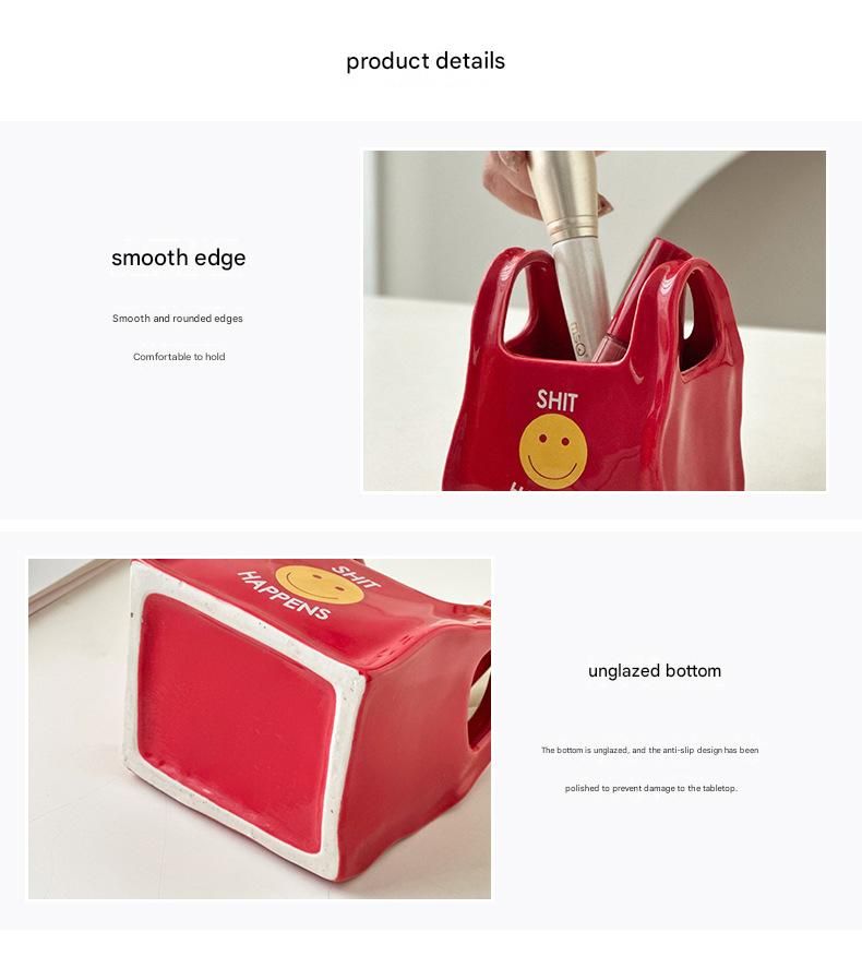 Yellow Ceramic Mini Tote Bag Pen Holder - Creative Desktop Storage Organizer view 7
