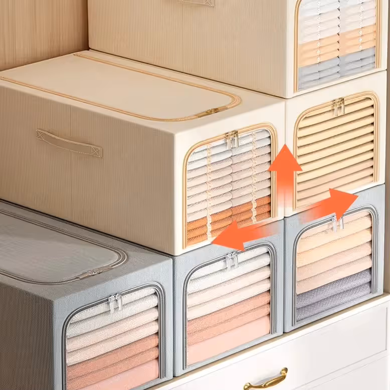 Khaki 49L Slim Foldable Clothes Storage Box Large Capacity Fabric Wardrobe view 5