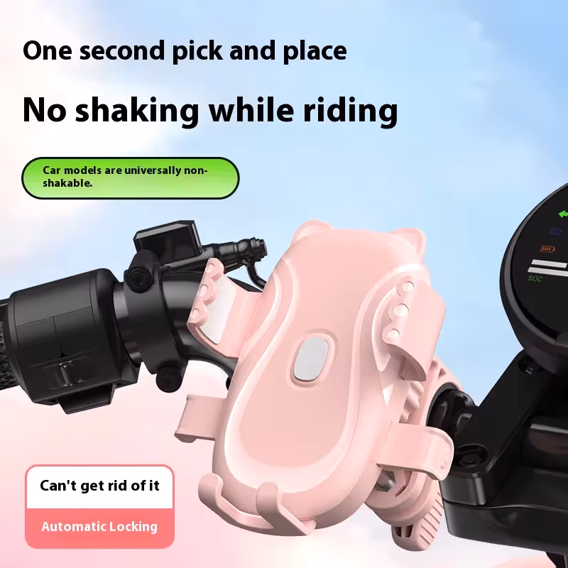 Cute Green Cat-Themed Bicycle Phone Holder — Motorcycle & Bicycle Handlebar Mount view 3