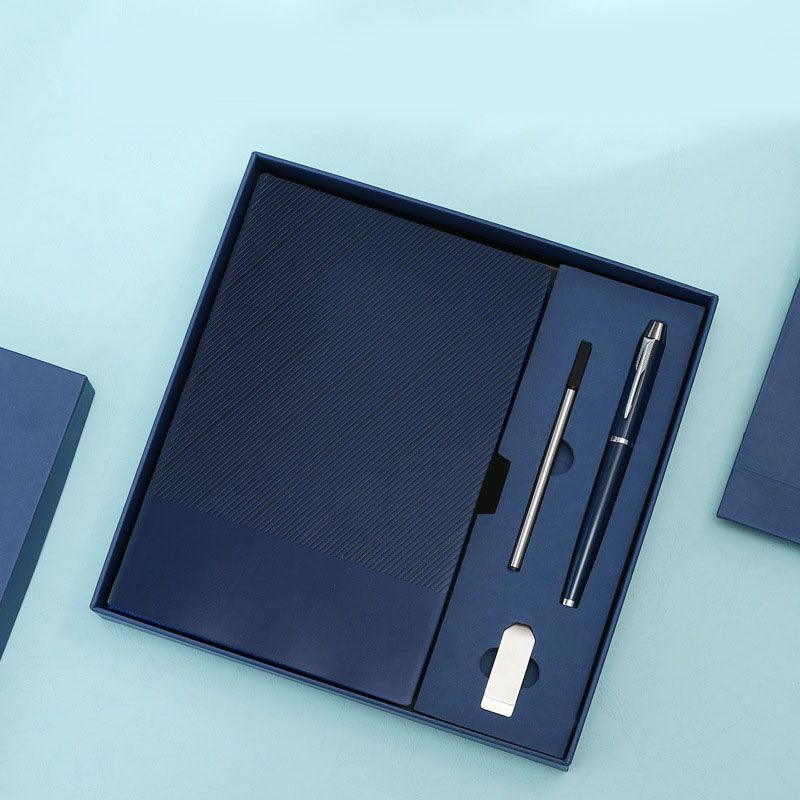 Dark Blue A5 Business Notebook Gift Set with 8GB USB Drive Executive Journal