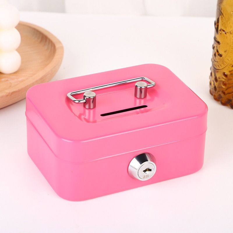 Pink Lockable Metal Cash Box with Coin Slot Portable Money Storage Box Small