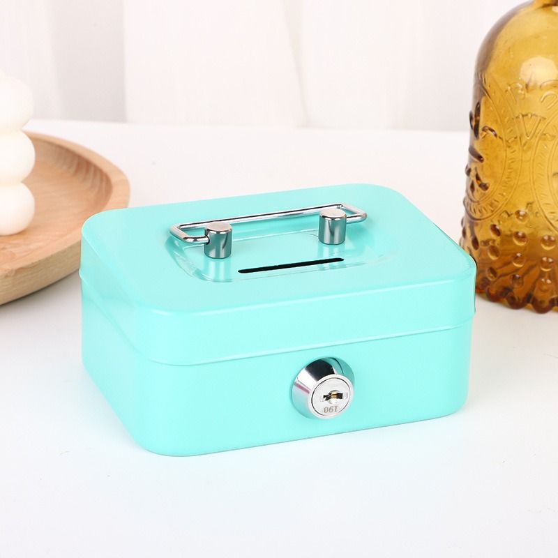 Green Lockable Metal Cash Box with Coin Slot Portable Money Storage Box Small