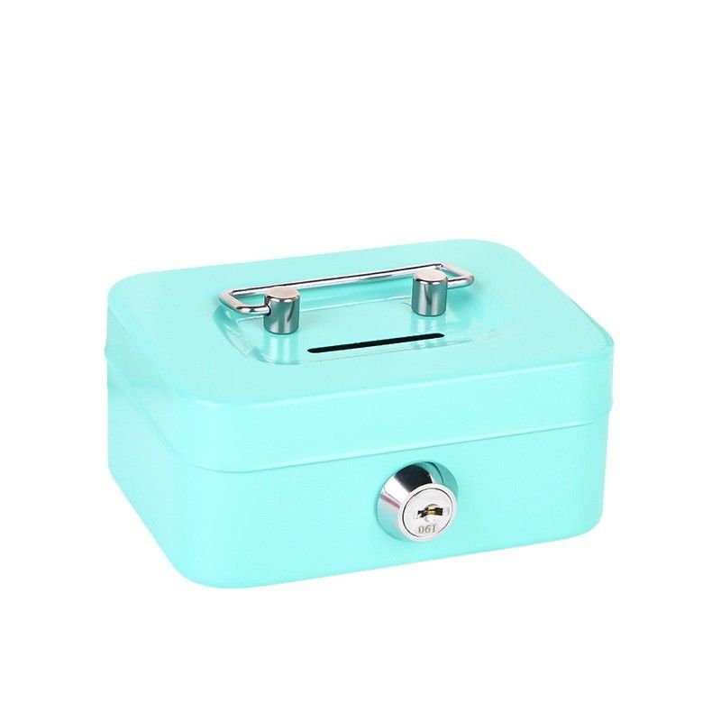 Green Lockable Metal Cash Box with Coin Slot Portable Money Storage Box Small view 6