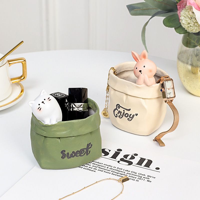 Creative Animal-Themed "Paper Bag" Pen Holder (Cat) — Resin Desktop Organizer view 2