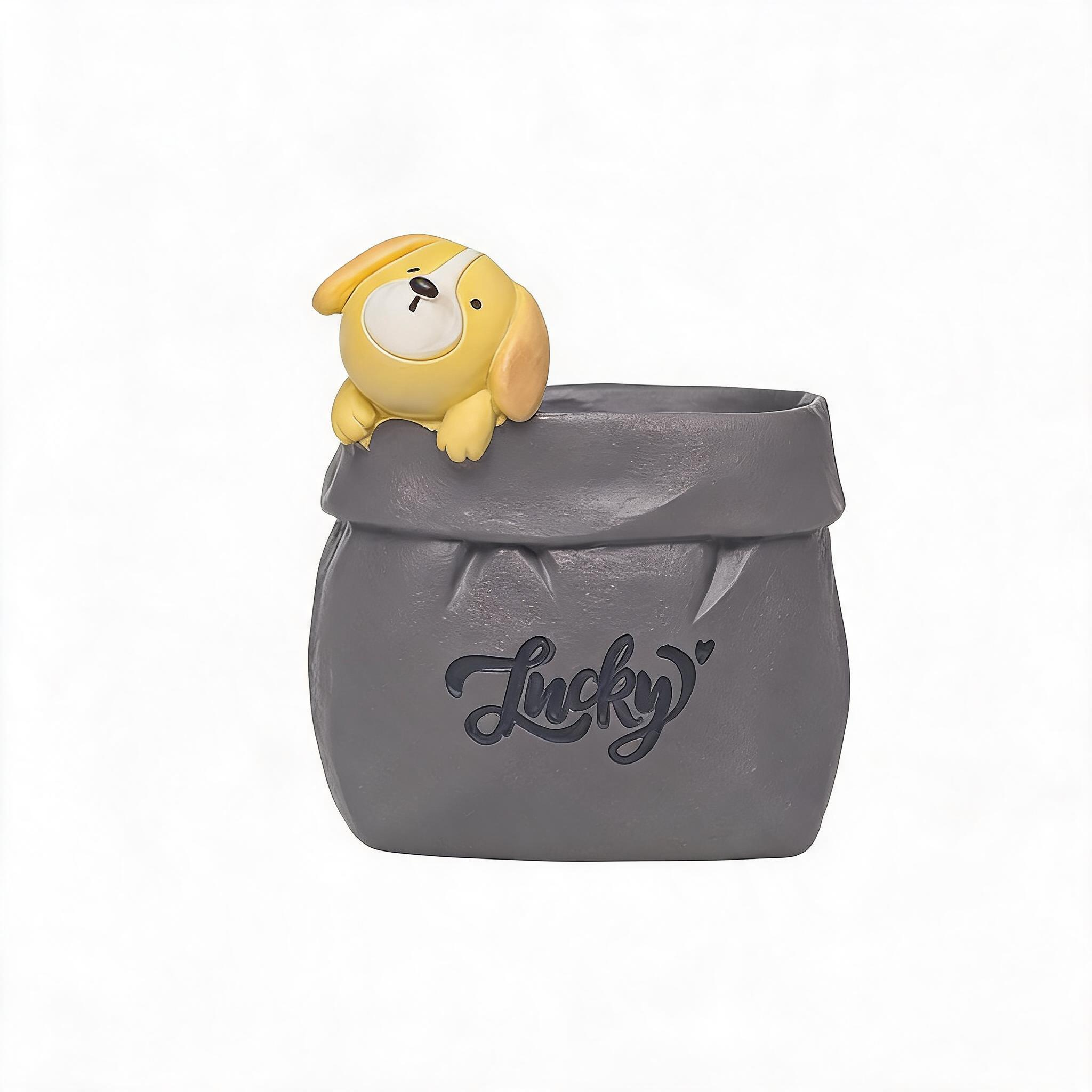 Creative Animal-Themed "Paper Bag" Pen Holder (Dog) — Resin Desktop Organizer