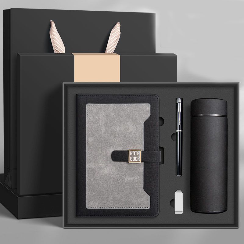 Black A5 Business Notebook Gift Set with Vacuum Flask Pen and 16GB USB Drive