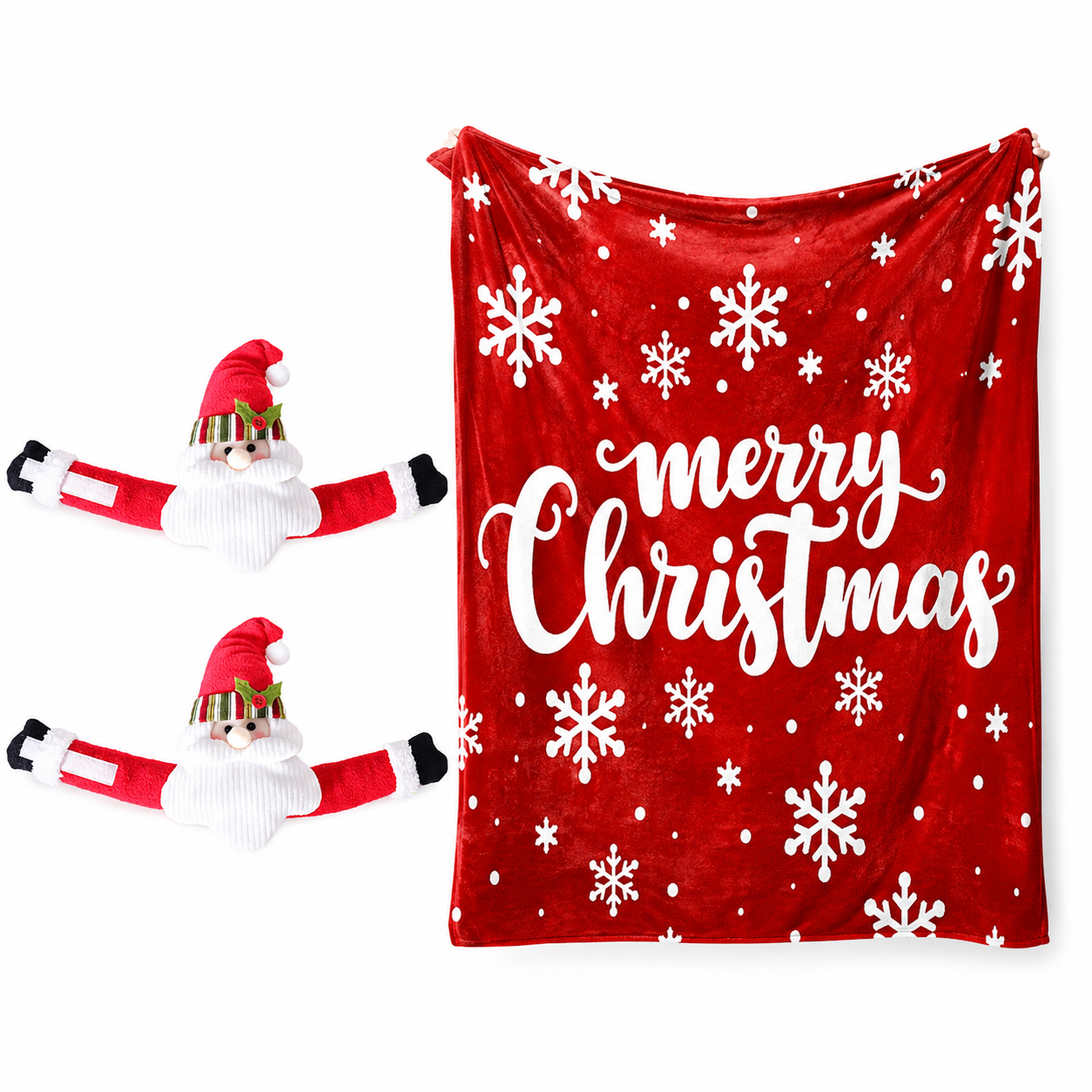 Christmas Flannel Throw Blanket and Santa Curtain Tieback Set view 4