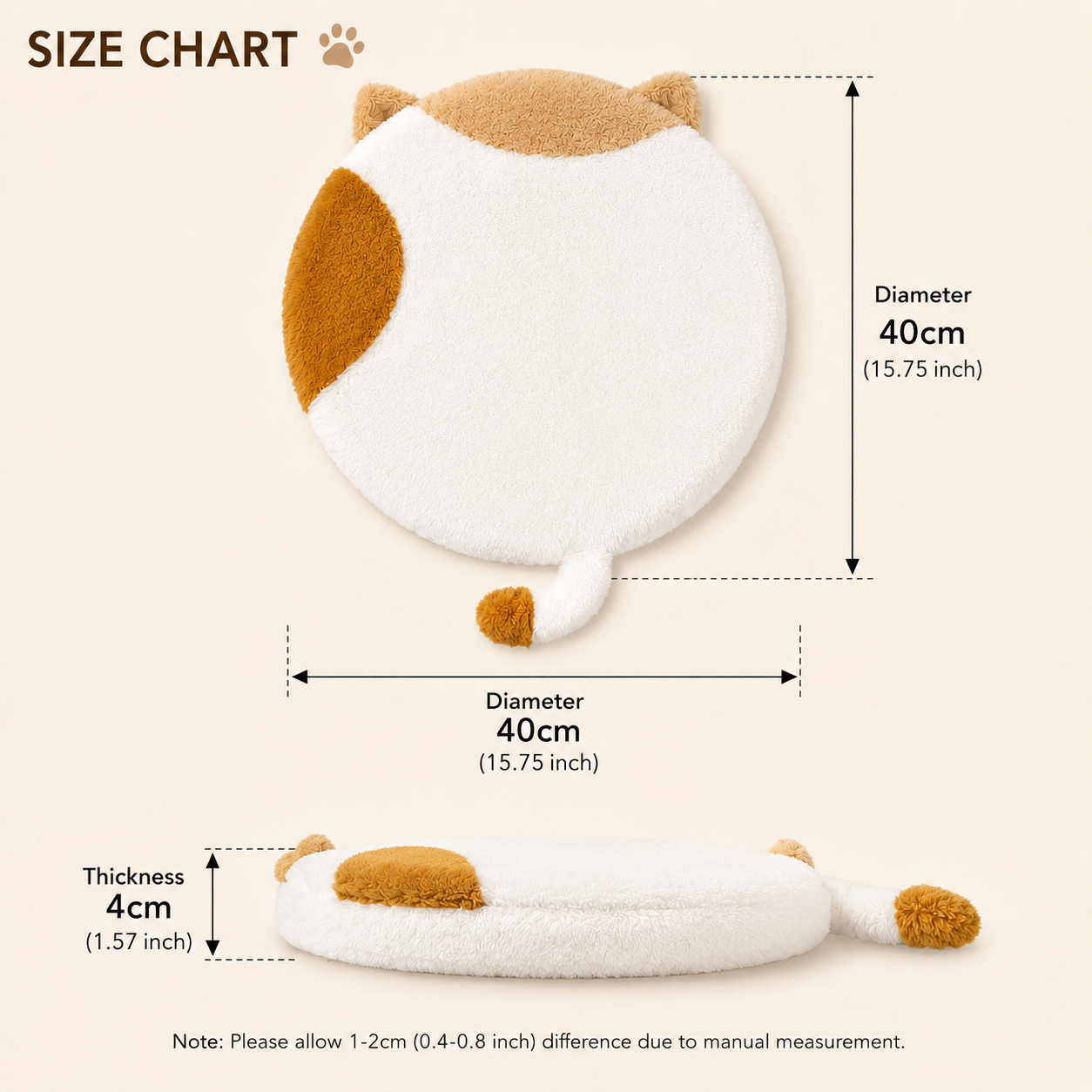 40cm Round Cat-Themed Seat Cushion (Black and White Cat) — Slow-Rebound Memory view 8