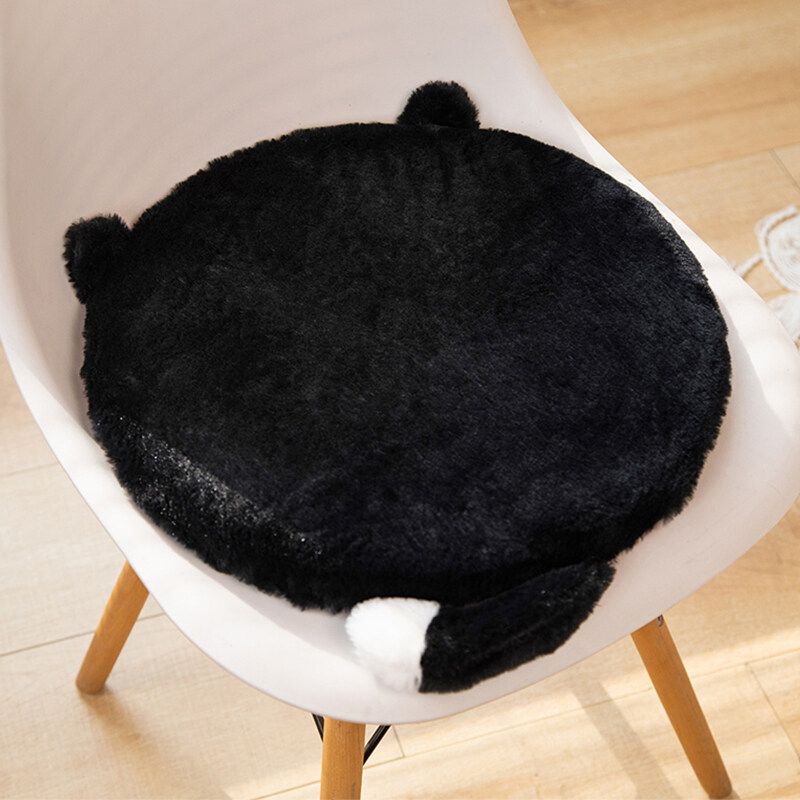 40cm Round Cat-Themed Seat Cushion (Black Cat with a White Tail) —