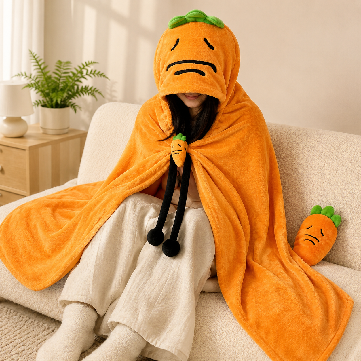 Carrot Hooded Blanket with Blue Memory Foam Lumbar Support Pillow view 4