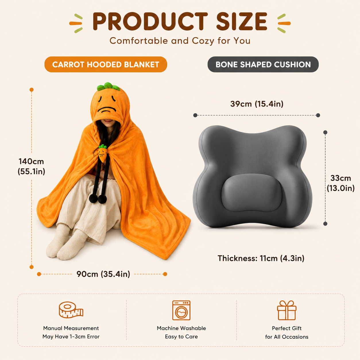 Carrot Hooded Blanket with Grey-green Memory Foam Lumbar Support Pillow view 5