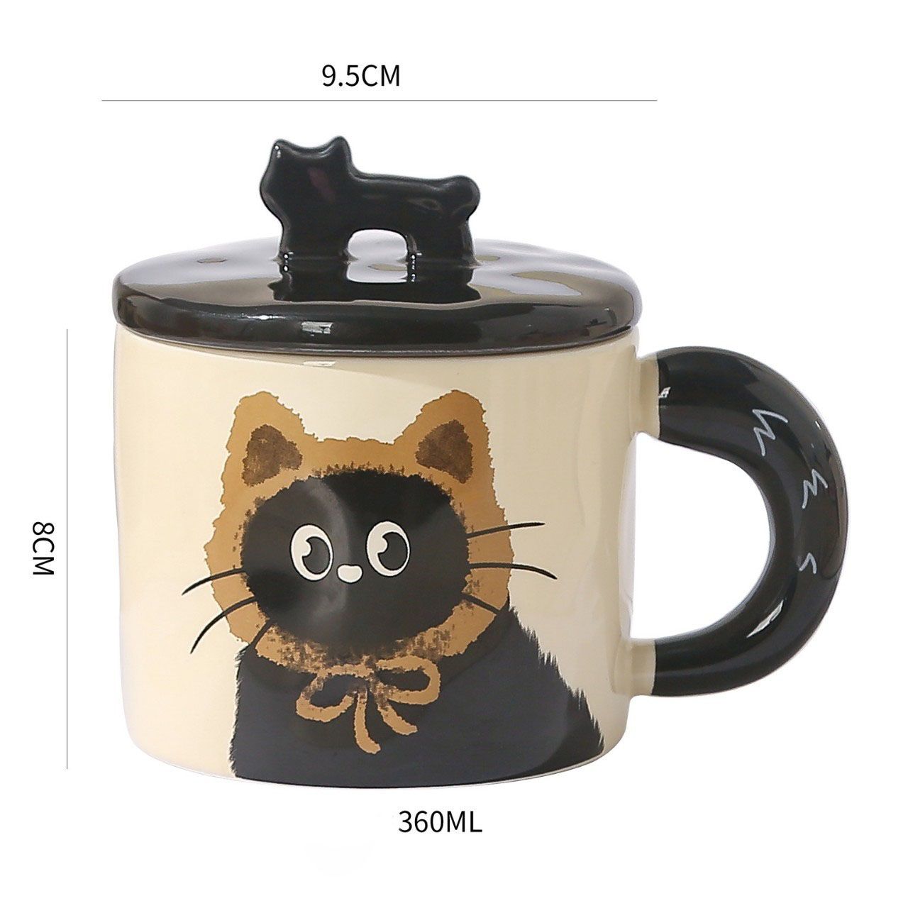 Yellow Cute Cat Ceramic Mug with Lid 360ml view 2