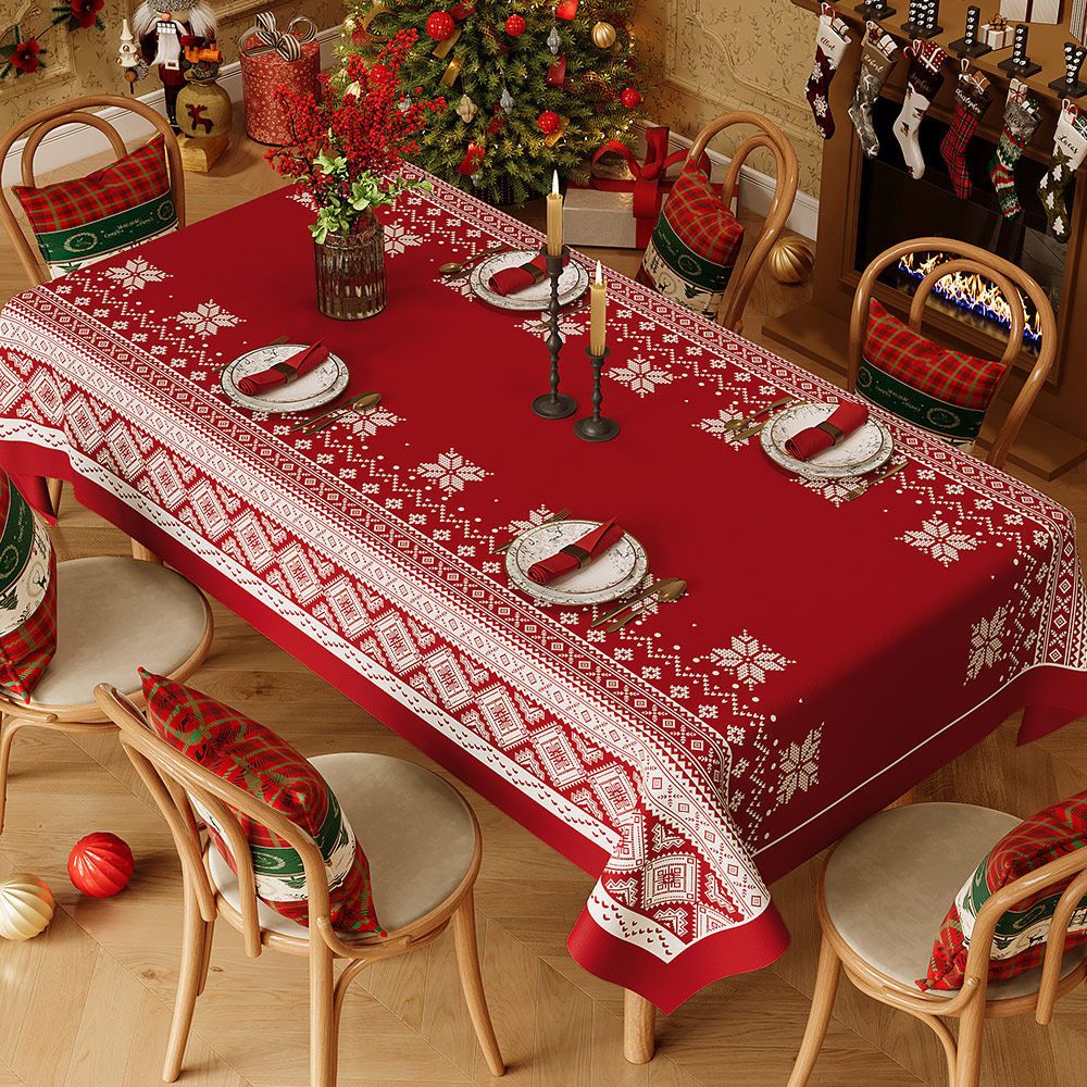 Christmas Waterproof Tablecloth (Snowflake pattern)140 x 200cm Festive Holiday