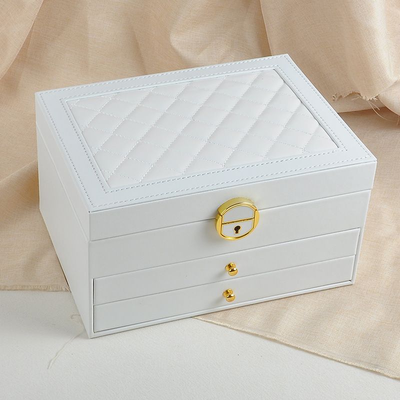 White Large Lockable Jewellery Box with 3 Drawers PU Leather Jewellery view 3