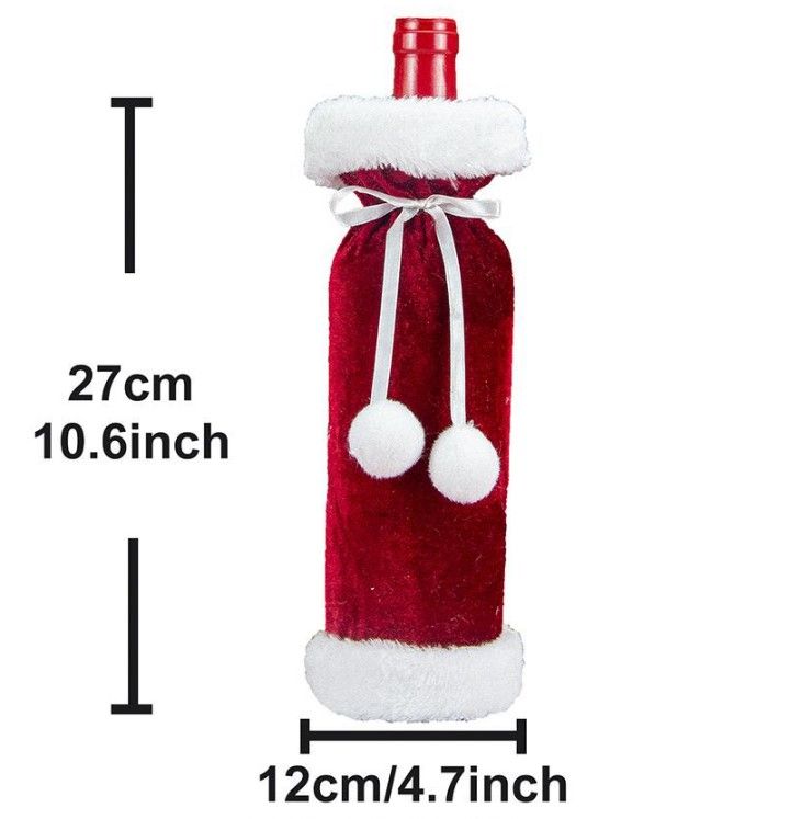 2 Pack Green Christmas Velvet Wine Bottle Covers with Faux Fur Trim Reusable view 4