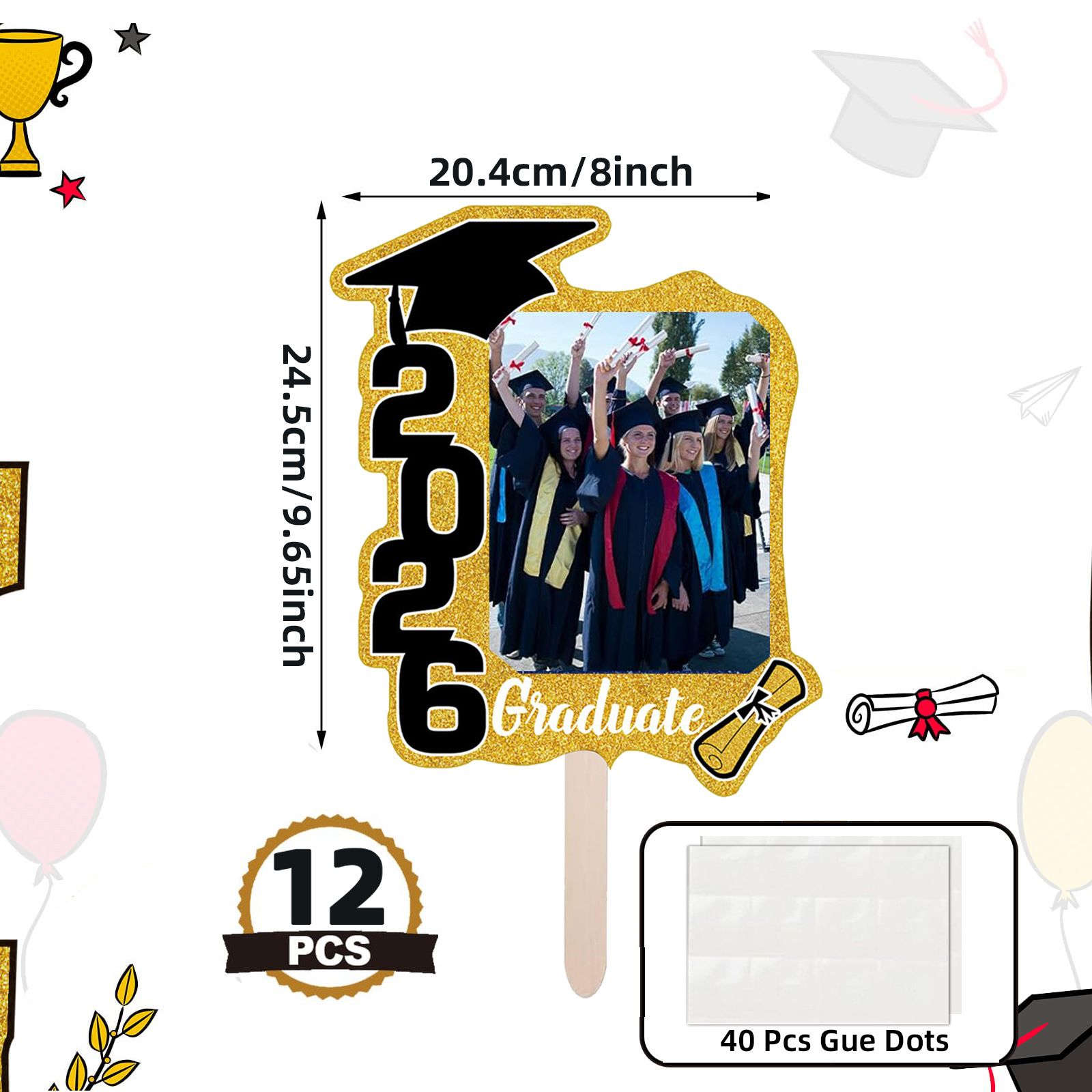 Graduate Photo Frame Fan Prop for Graduation Party (12pcs Green) view 4