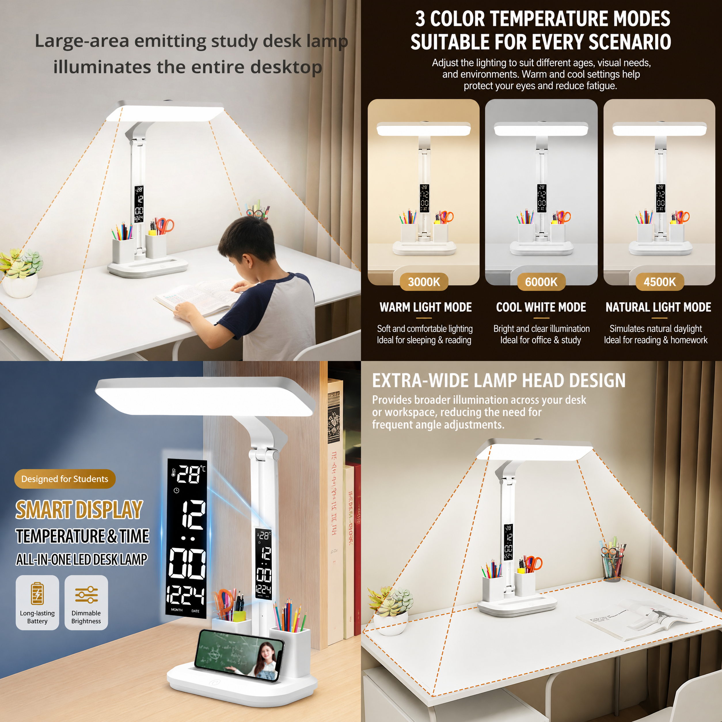 Black 360 Degree Rotating Tablet Stand and Foldable LED Desk Lamp Study Set view 3