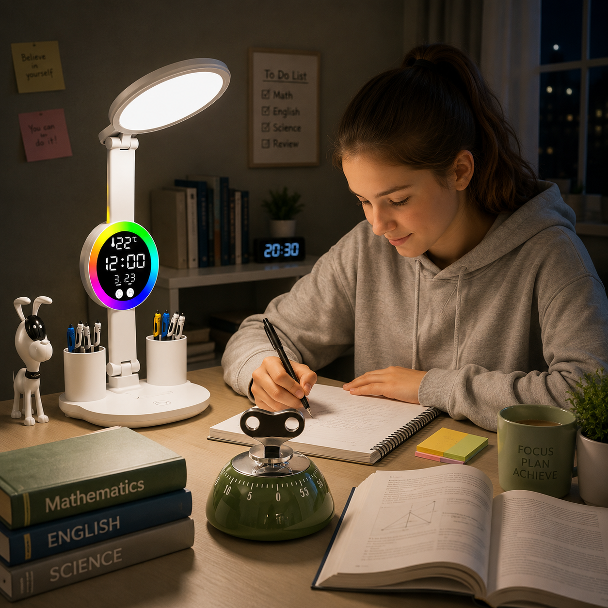 Study Smarter Bundle LED Reading Lamp with Smart Display Pen Holders & Green
