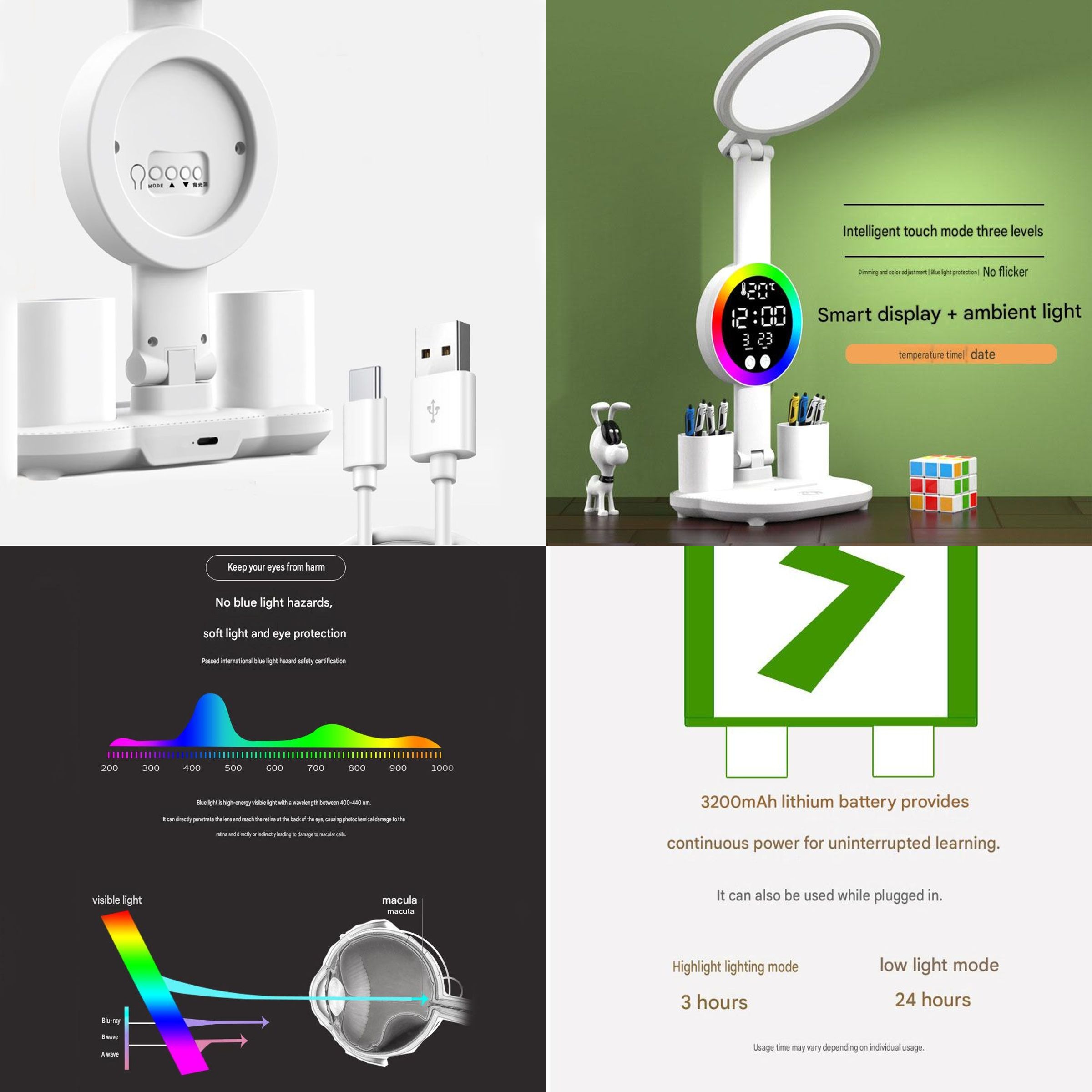 Study Smarter Bundle LED Reading Lamp with Smart Display Pen Holders & Green view 3