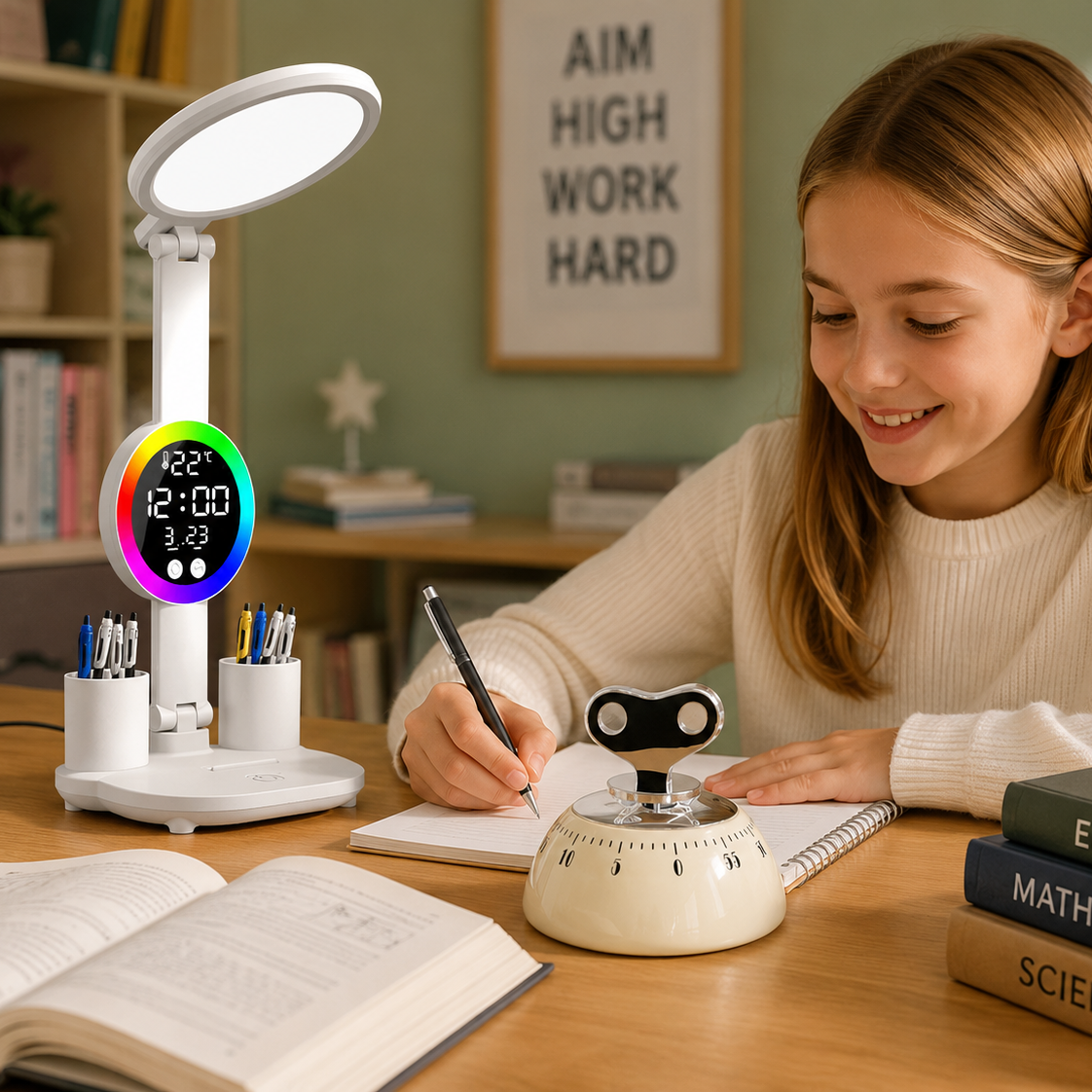 Study Smarter Bundle LED Reading Lamp with Smart Display Pen Holders & White view 2