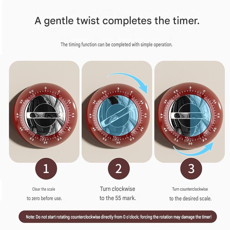 Red 60-Minute Magnetic Mechanical Kitchen Timer Countdown Clock for Cooking view 5