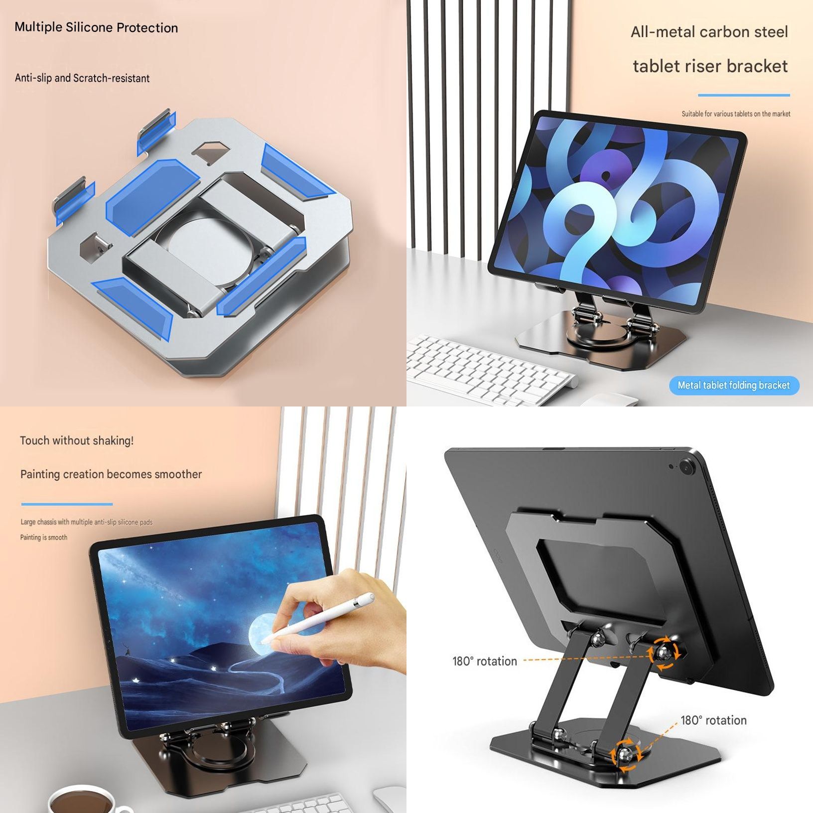 Study Focus Timer (White) and Foldable Metal Tablet Stand (Black) Set view 5