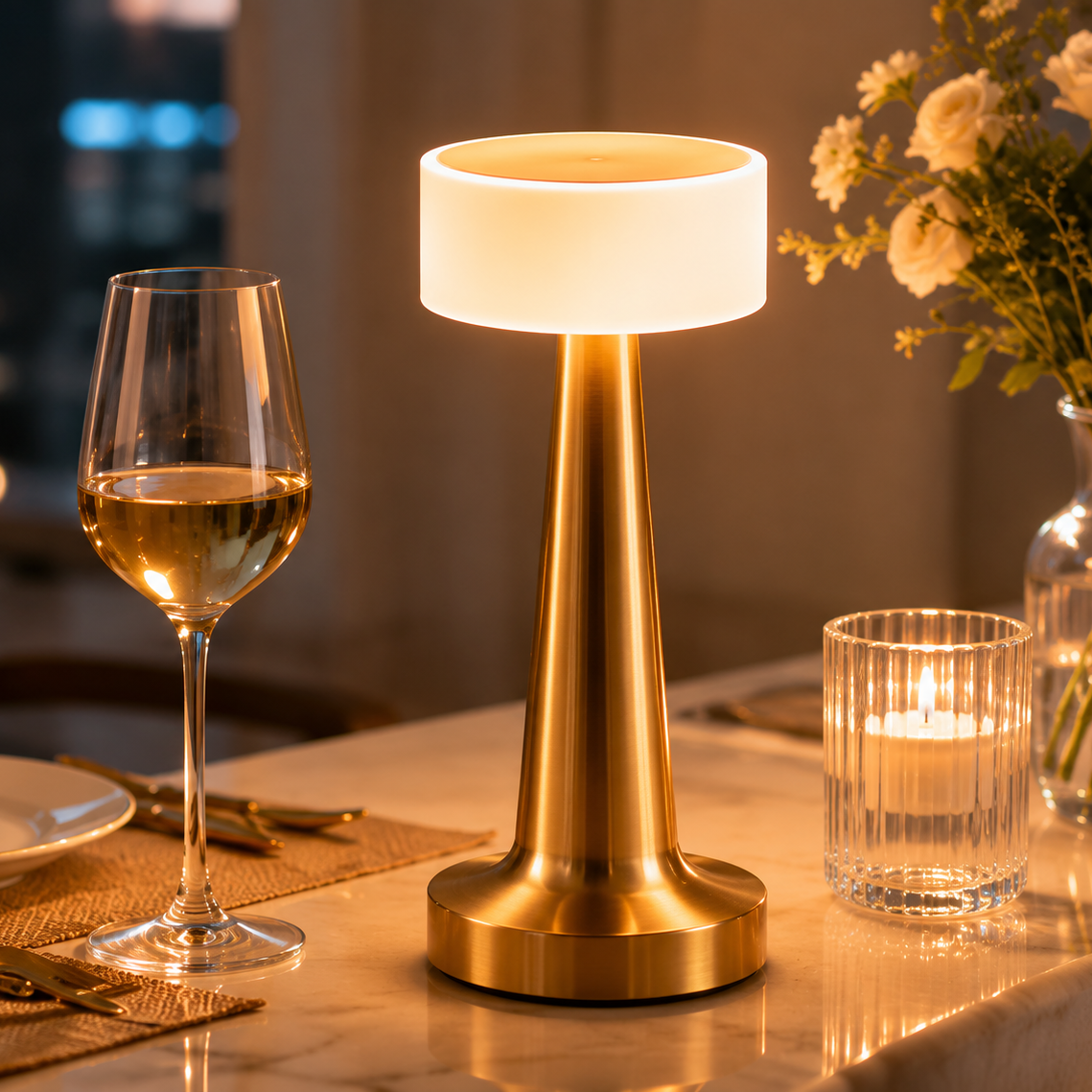 Gold Rechargeable Acrylic Shade UFO Table Lamp Touch Control LED Bedside Night