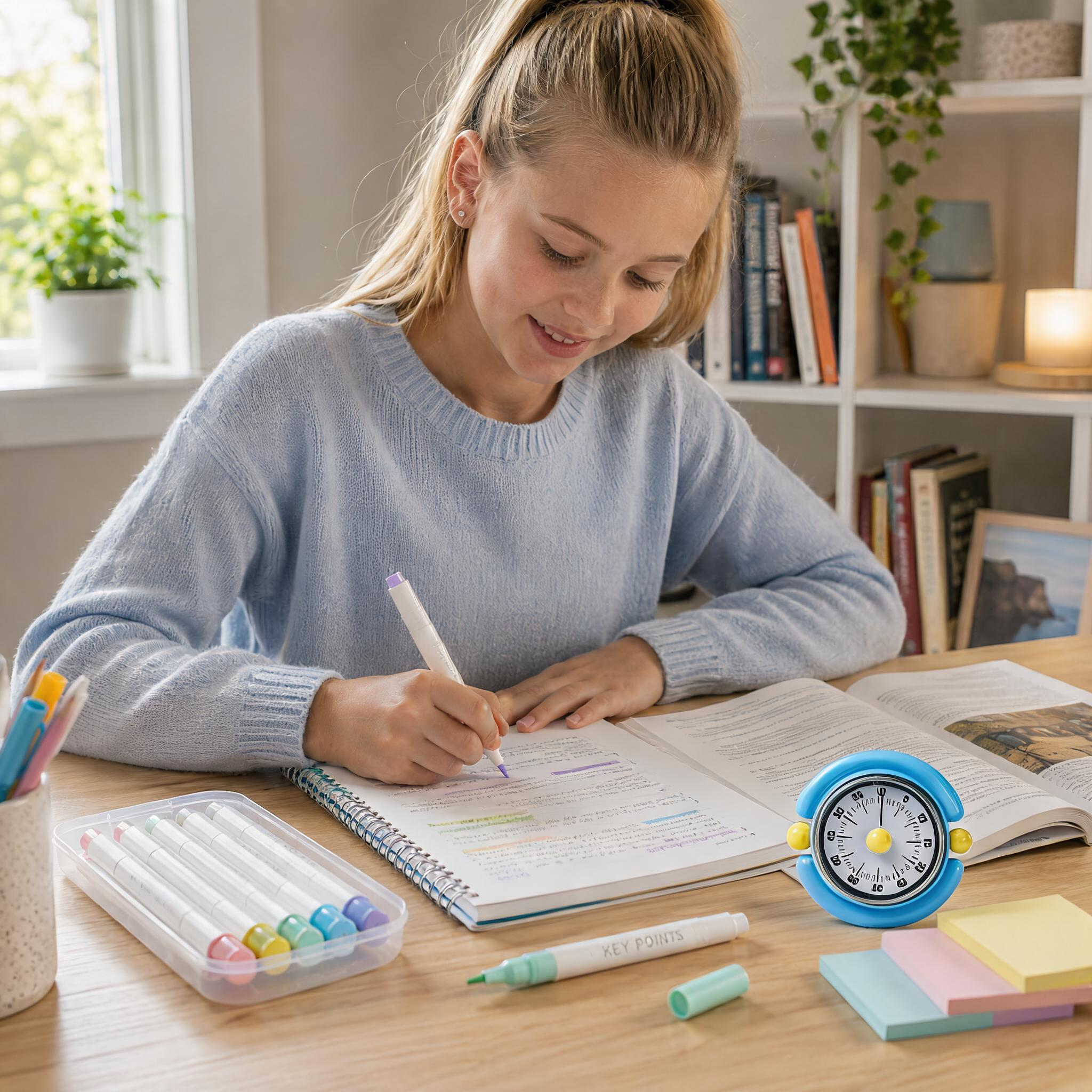 Macaron Pastel Dual-Tip Highlighter & Magnetic Mechanical Timer(Blue) Set