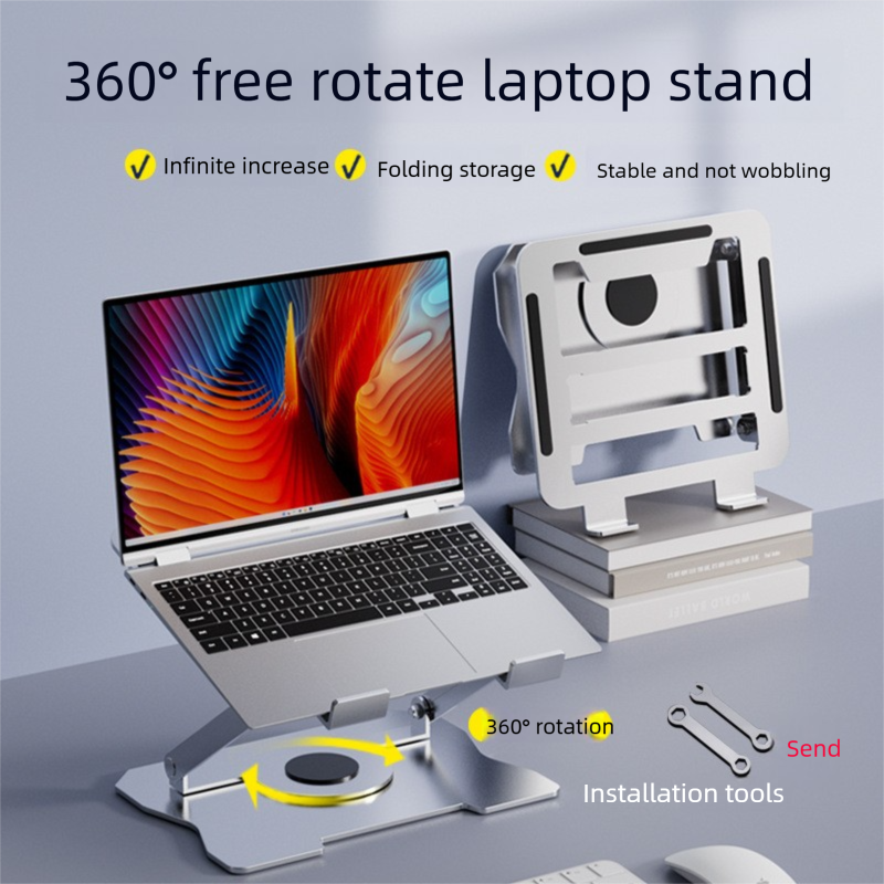 360° Rotating Laptop Stand(Black) & Magnetic Mechanical Timer(Beige) Set view 3