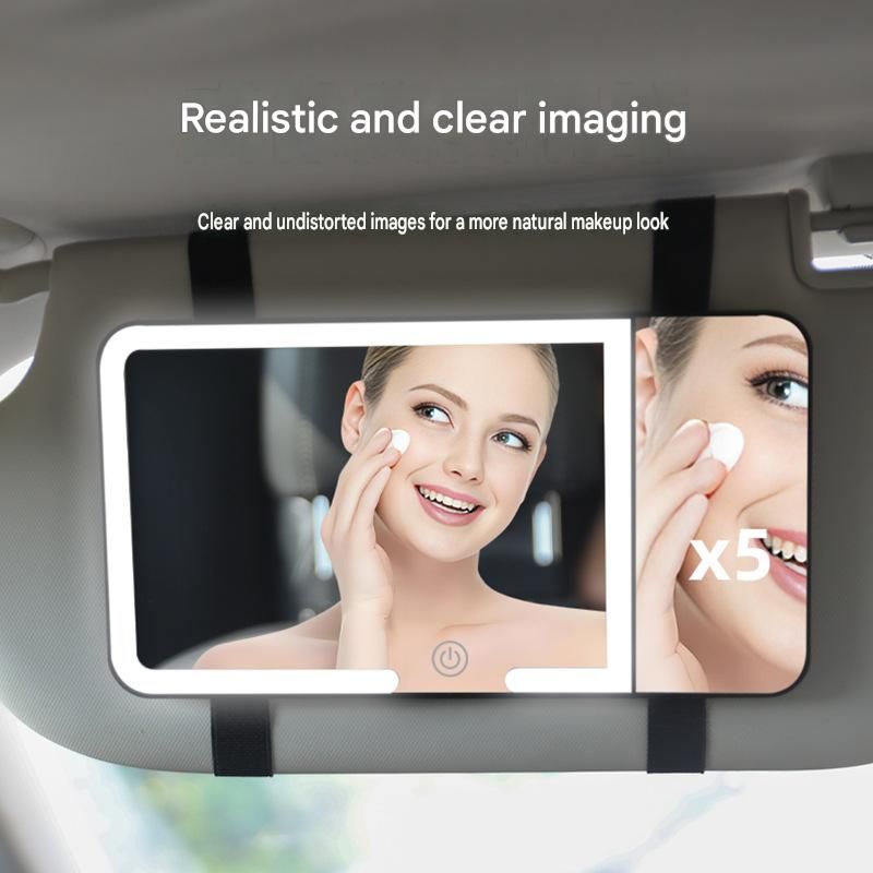 Black LED Car Sun Visor Makeup Mirror with 5x Magnification & Touch Lighting view 2