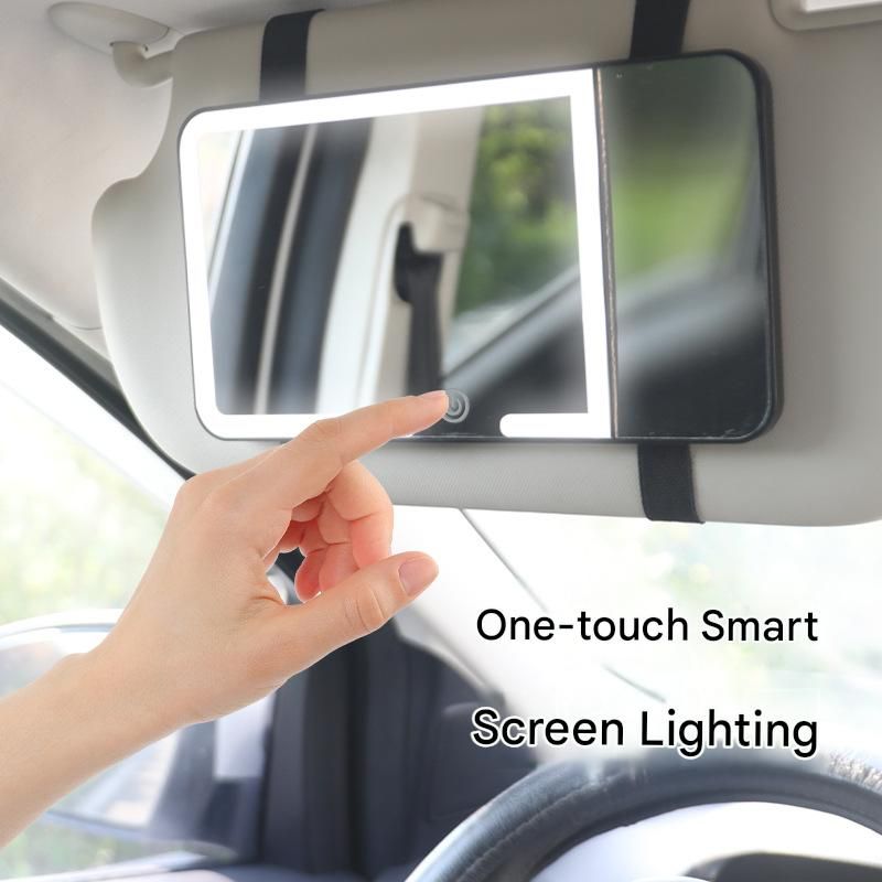 Black LED Car Sun Visor Makeup Mirror with 5x Magnification & Touch Lighting view 4