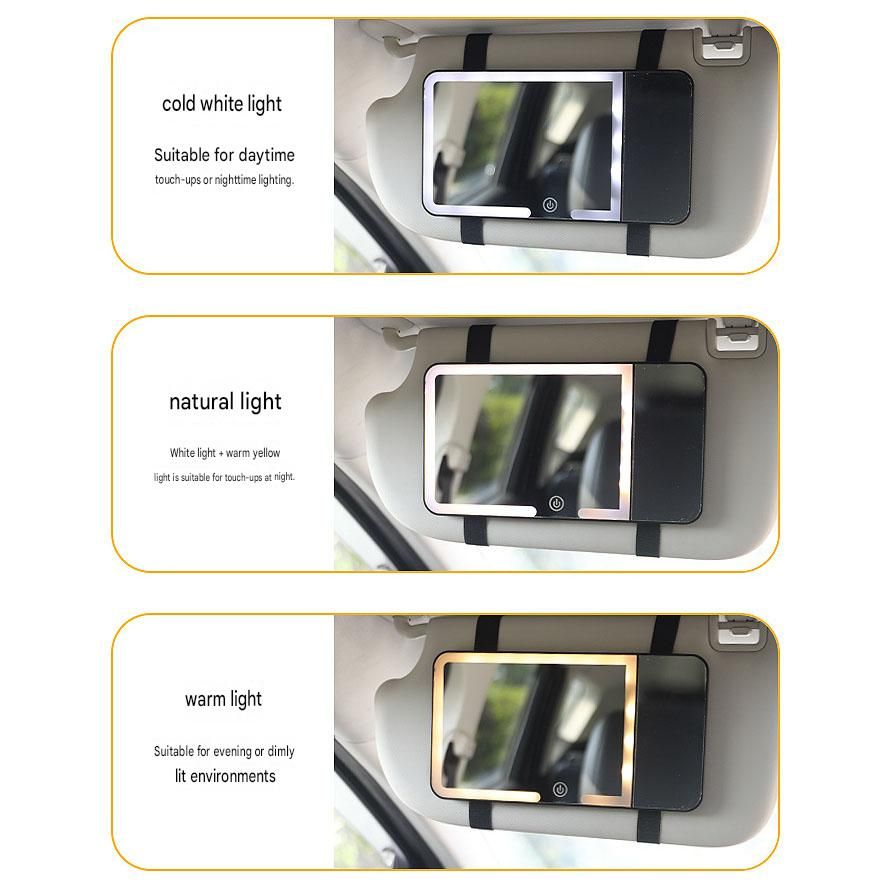 Black LED Car Sun Visor Makeup Mirror with 5x Magnification & Touch Lighting view 6