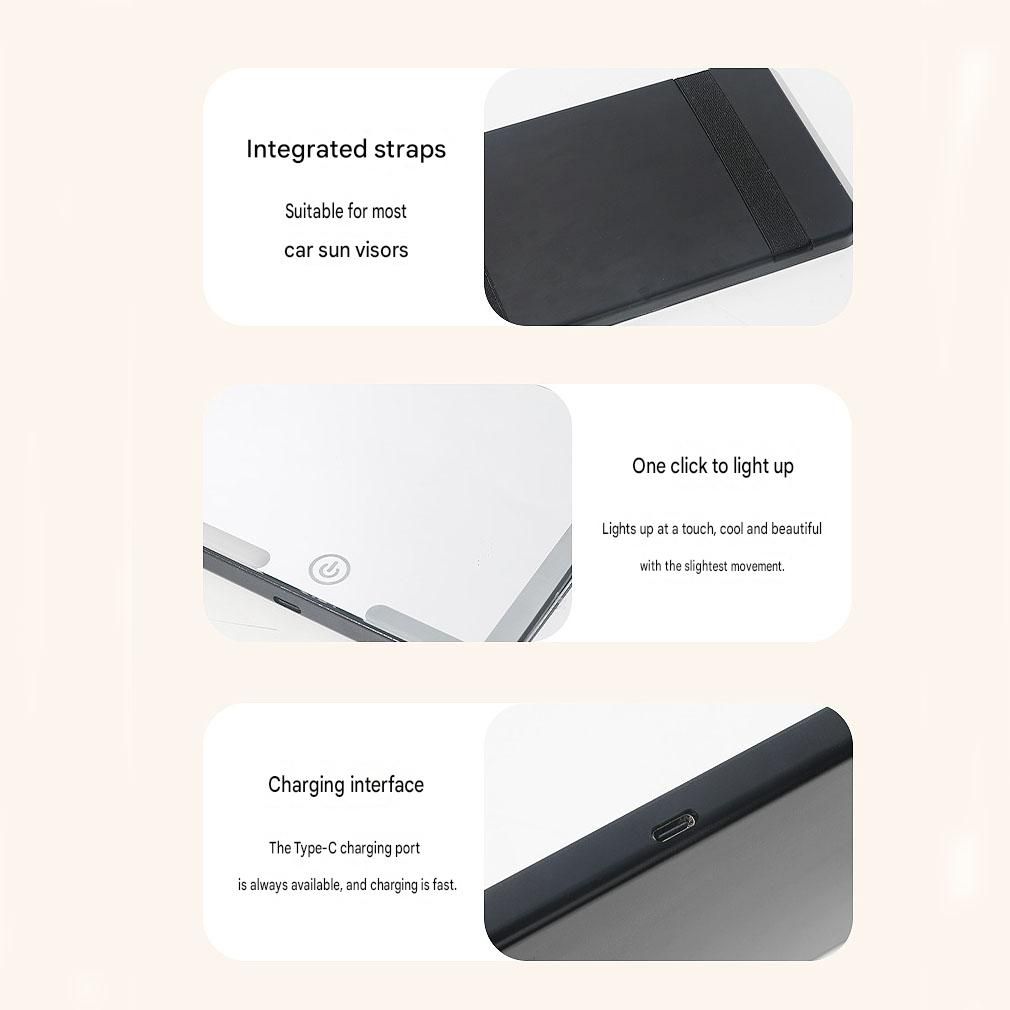 Black LED Car Sun Visor Makeup Mirror with 5x Magnification & Touch Lighting view 8