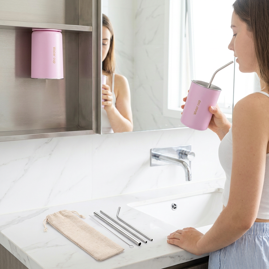 Pink 304 Stainless Steel Magnetic Hanging Water Bottle Set view 2