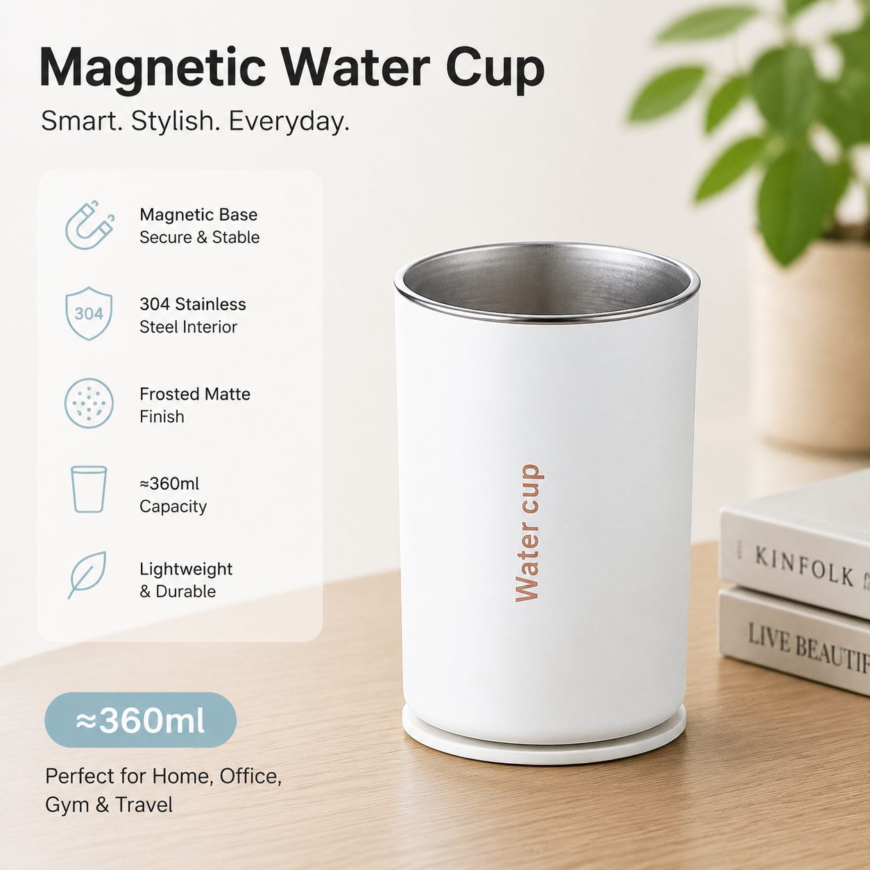 White 304 Stainless Steel Magnetic Hanging Water Bottle