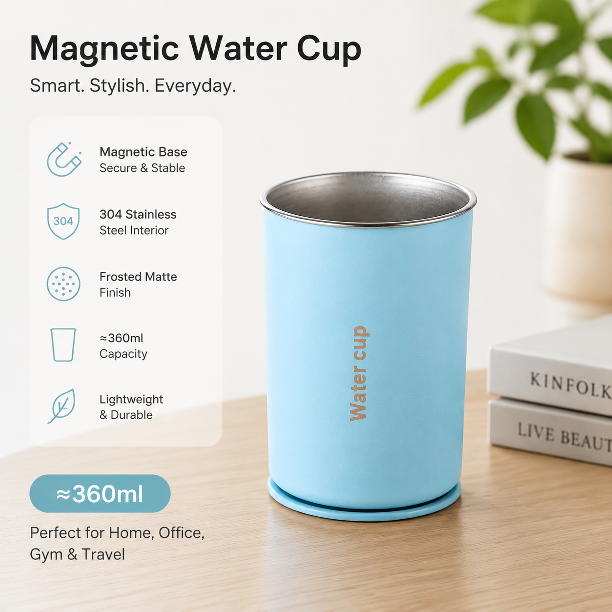 Blue 304 Stainless Steel Magnetic Hanging Water Bottle