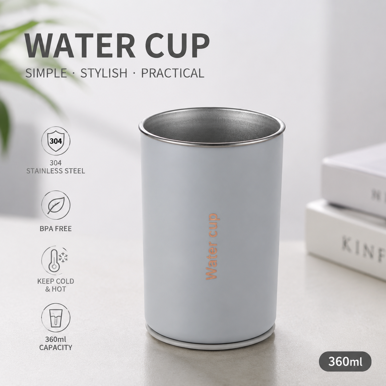 Gray 304 Stainless Steel Magnetic Hanging Water Bottle