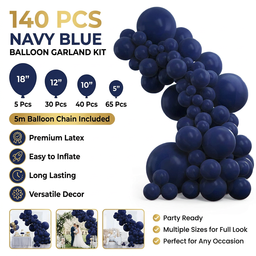 140PCS Dark blue Balloon Garland Kit Latex Balloon Arch Set for Birthday